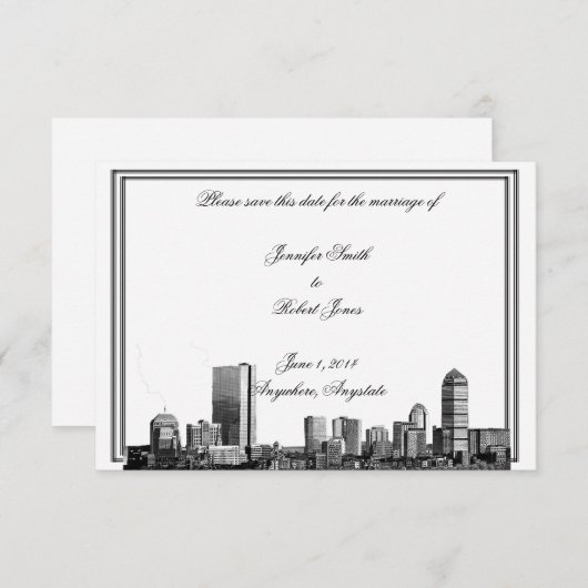 ボストン行先の結婚式の保存日付 セーブザデート (正面/裏面)