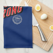 ボストン赤と青の装飾が強い キッチンタオル (四つ折り)