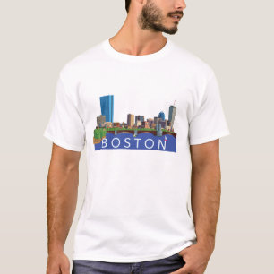ボストン都市景観のスカイラインコンピュータイラストレーション Tシャツ
