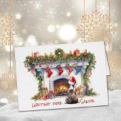 ボストン・テリア待ってサンタ・クリスマス・暖炉