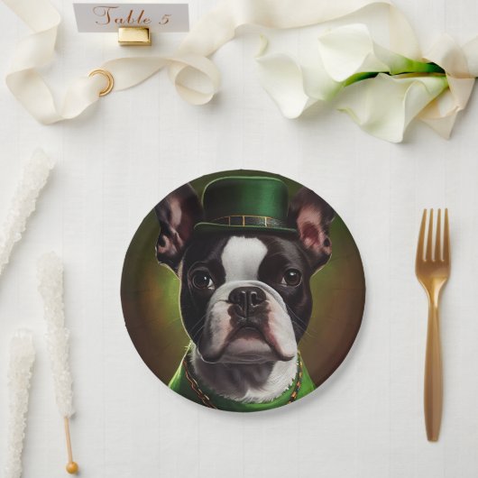 ボストン・テリア犬の聖パトリックのデイドレス ペーパープレート (ウェディング)