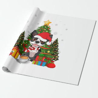ボストン・テリア・ドッグ・クリスマスがギフト・コーヒー・ライト ラッピングペーパー