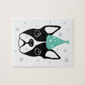 ボストン·テリア(パーティー帽と星) ジグソーパズル (横)