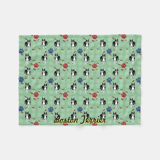 ボストン・テリア・漫画 フリースブランケット (正面(横))