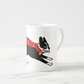 ボストン・テリア（赤いスカーフ） |かわいい犬の祝日 ボーンチャイナマグカップ (正面右)