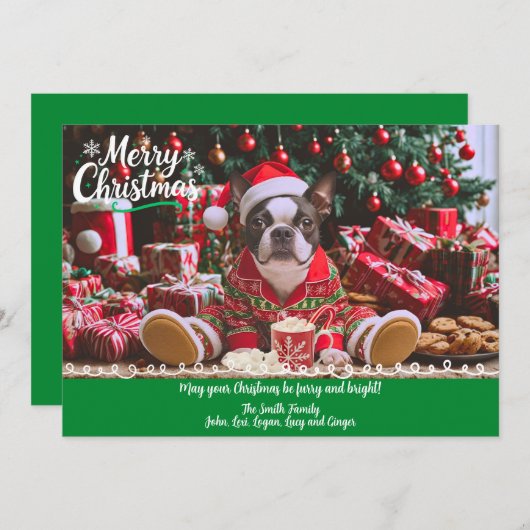ボストン・テリアinパジャマスクリスマス シーズンカード (正面/裏面)