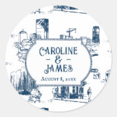 ボストン トワール ネイビー 結婚式 パーソナライズ 3" スティッカー ラウンドシール (正面)