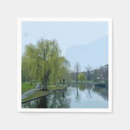 ボストン・パブリックガーデン マサチューセッツ州 絵画 スタンダードカクテルナプキン