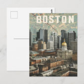 ボストン，ボストン，マサチューセッツ州スカイライン地図と共に ポストカード (正面/裏面)