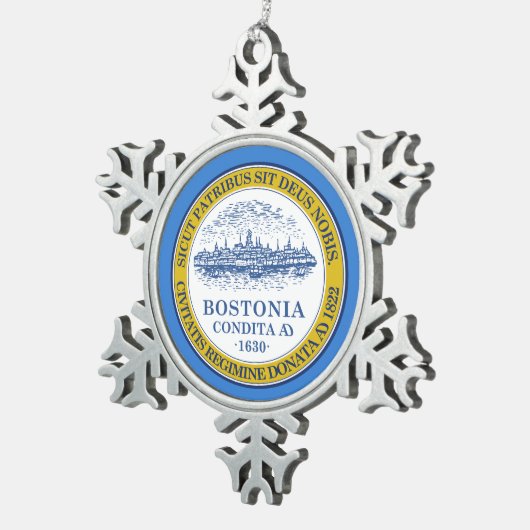ボストン、マサチューセッツの旗 スノーフレークピューターオーナメント (右)
