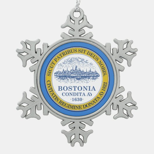 ボストン、マサチューセッツの旗 スノーフレークピューターオーナメント (正面)