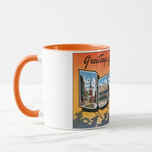 ボストン・マサチューセッツ州からのヴィンテージ旅行の挨拶 マグカップ (左)