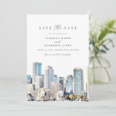 ボストン マサチューセッツ州のスカイライン 保存日付 招待状 (スタンド正面)