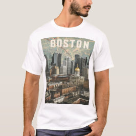 ボストン、マサチューセッツ州のボストン市街地のスカイラインと地図 Tシャツ