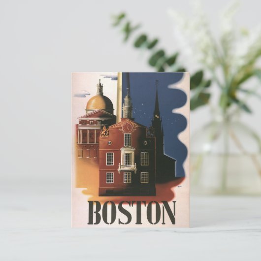 ボストン、マサチューセッツ州のヴィンテージ トラベル ポスター ポストカード (スタンド正面)