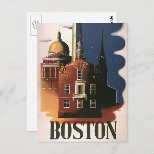 ボストン、マサチューセッツ州のヴィンテージ トラベル ポスター ポストカード (正面/裏面)