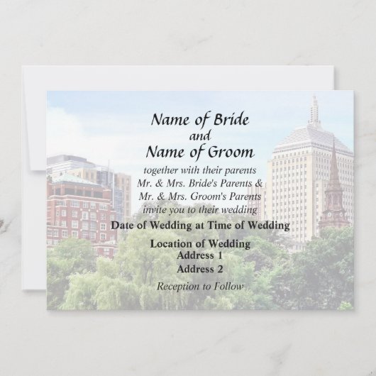 ボストン マサチューセッツ州 - ボストン公共庭園からの眺め 招待状 (正面)