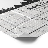 ボストン・マサチューセッツ・シティ・スカイラインと地図 ポスター (角)