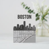 ボストン・マサチューセッツ・シティ・スカイラインと地図 ポストカード (スタンド正面)