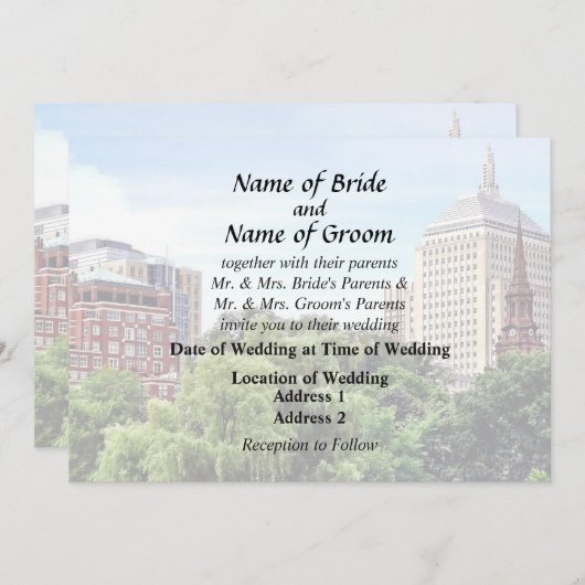 ボストン マサチューセッツ - ボストン公共庭園からの眺め 招待状 (正面/裏面)