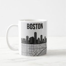 ボストン+マサチューセッツ+都市のスカイラインと地図 コーヒーマグカップ