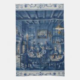ボストン・マサチューセッツ 1700年代 コーヒーハウスデルフトブルーアート キッチンタオル