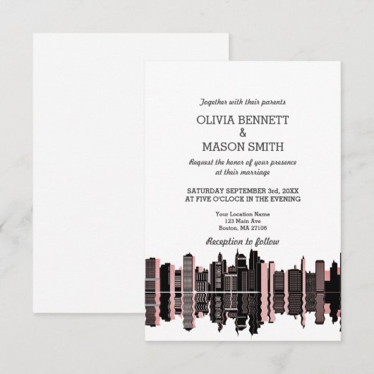 ボストン マ サイライン 都市景観 結婚式招待状 招待状 (正面/裏面)