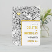 ボストン ラブ ロケーター | 都市地図をテーマにした 箔招待状 (立ち正面)
