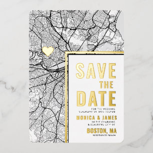 ボストン・ラブ・ロケーター 都市地図 Save the Date 箔招待状