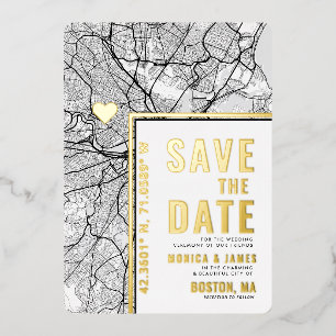 ボストン ラブ ロケーター 都市地図 Save the Date L+L 箔招待状