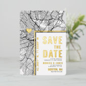ボストン ラブ ロケーター | 都市地図 Save the Date L+L 箔招待状 (立ち正面)