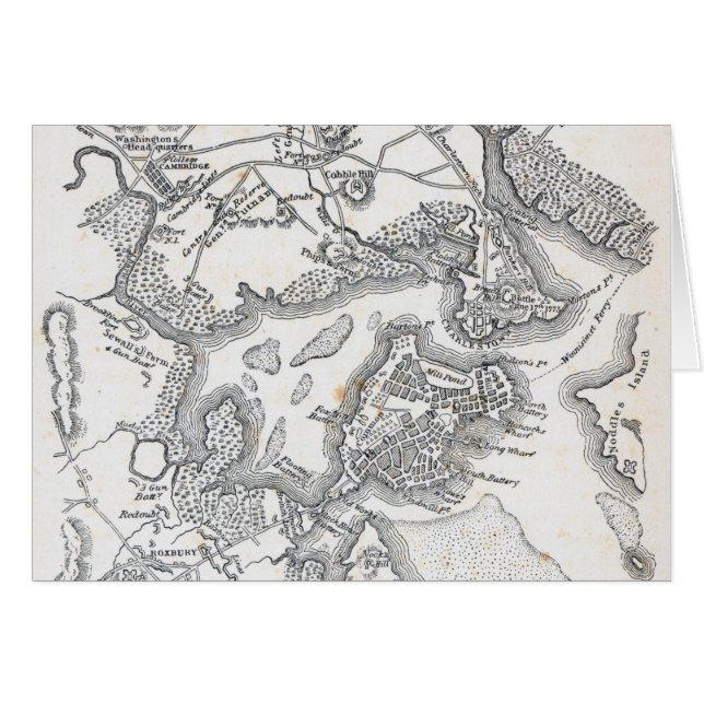ボストン| 1775-1776年の旧式な地図 (正面横)