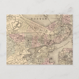 ボストン(1880年)のヴィンテージの地図 ポストカード