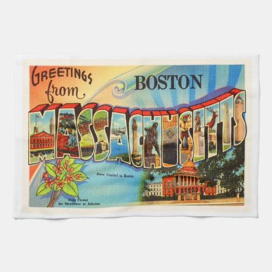 ボストン#2マサチューセッツMAヴィンテージ旅行記念品 キッチンタオル (横)