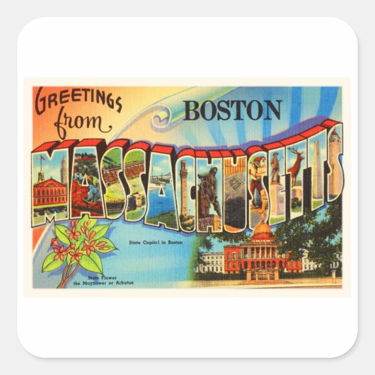 ボストン#2 Massachusetts MAヴィンテージ旅行お土産 スクエアシール (正面)