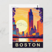 ボストン、MA、サンセットのスカイライン、旅行 ポストカード (正面/裏面)