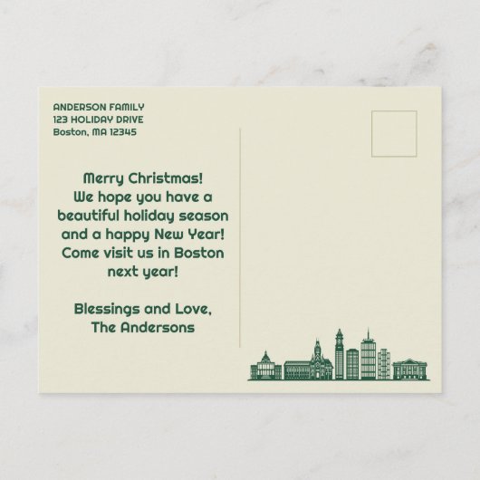 ボストンMAスカイラインクリスマスホリディポストカード シーズンポストカード (裏面)