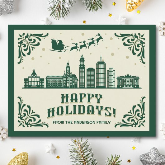 ボストンMAスカイラインハッピーホリデイズハガキ シーズンポストカード