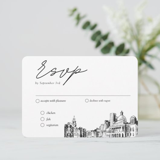 ボスト結婚ンのRSVP伝統的 Mealオプション エンクロージャーカード (スタンド正面)