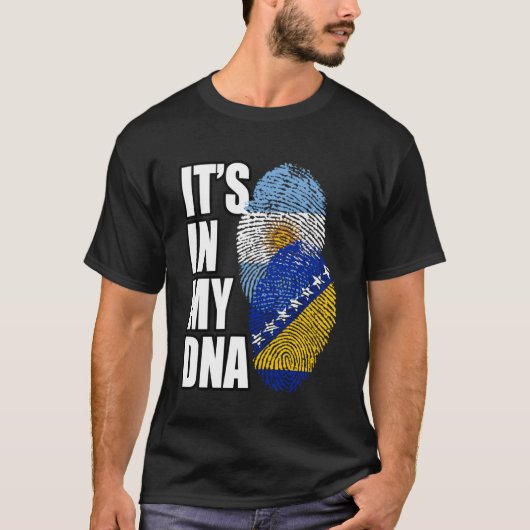 ボスニアとアルゼンチンのミックスDNAフラグ伝統 Tシャツ (正面)