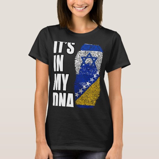 ボスニアとイスラエルのミックスDNAフラグ伝統 Tシャツ (正面)