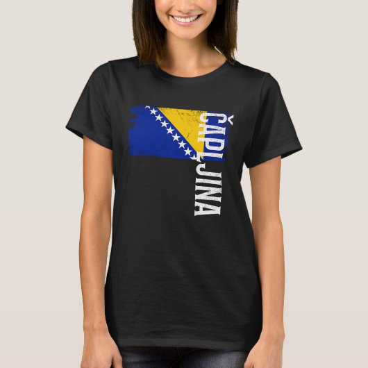 ボスニアの男性女性キッズのためのカプレジナ・ボスニア国旗 Tシャツ (正面)