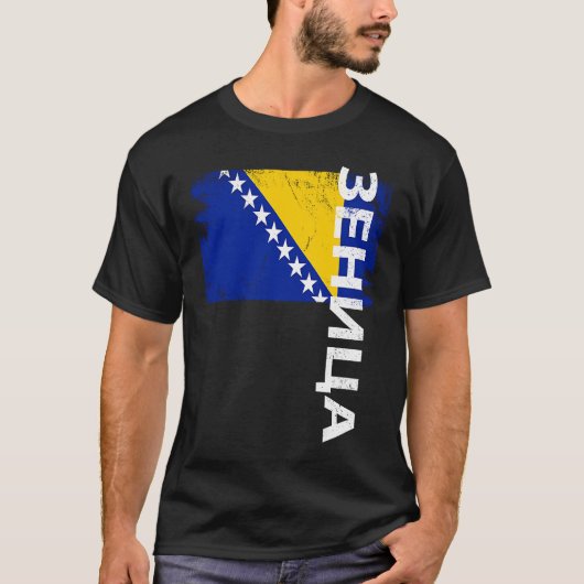 ボスニアの男性 女性 子供のためのゼニツァ ボスニア フラグ Tシャツ (正面)