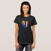 ボスニアハートフランスの国旗のボスニア国旗の愛 Tシャツ (正面フル)