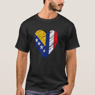 ボスニアハートフランスの国旗のボスニア国旗の愛 Tシャツ