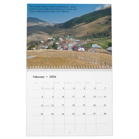 ボスニアモダンヘルツェゴビナ中世の岐路 カレンダー (2月 2026)
