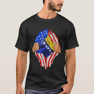 ボスニアルーツUSA国旗の愛国的ボスニア伝統P Tシャツ