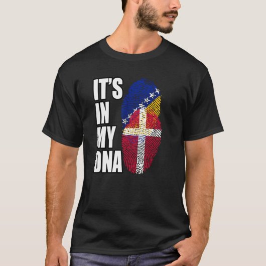 ボスニア人とデンマーク人のDNA フラグ ヘリテージ Tシャツ (正面)