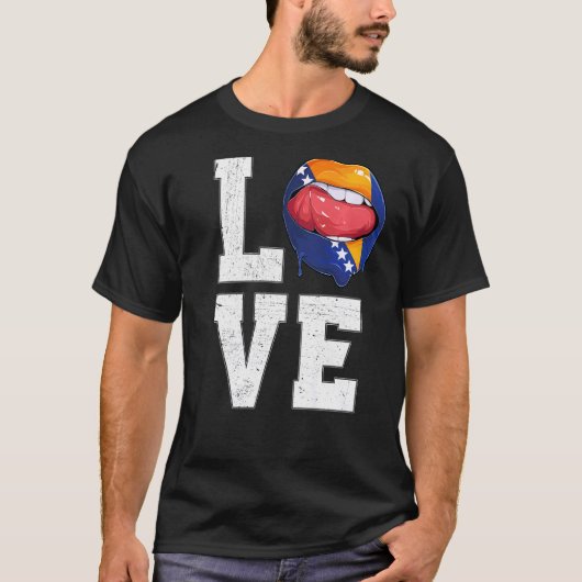 ボスニア国旗サッカーファンラブボスニア Tシャツ (正面)