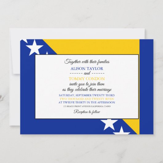 ボスニア国旗、ボスニア・ヘルツェゴビナ結婚国旗 招待状 (正面)